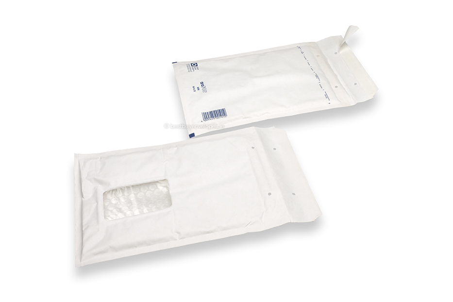 White air-cushioned envelopes with window - 175 x 265 mm, window on left 55 x 90 mm, window position 30 mm from the leftside and 70 mm from the top