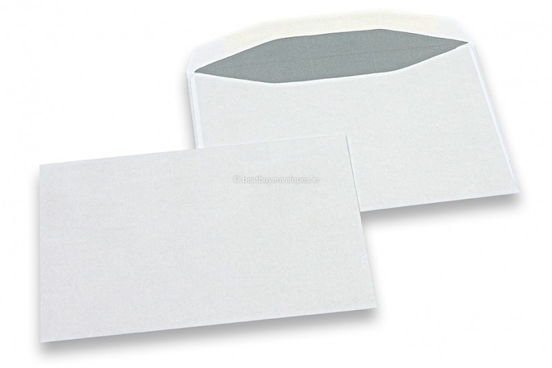White paper envelopes, 114 x 162 mm (C6), 80 gram, gummed closure, weight each approx. 3 g. 